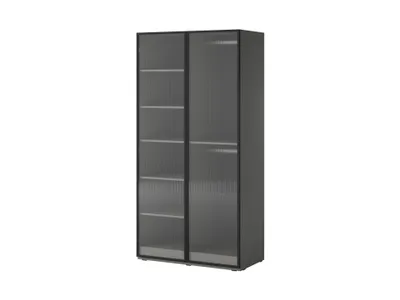 Produktbild von Kleiderschrank – Drehtürenschrank 2 Türen – Nordic – Grau – 101 cm – Moderner Drehtürenschrank mit geriffelten Glastüren und viel Stauraum