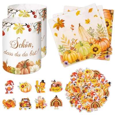 Imagen del producto de Conjunto de decoración otoñal para la mesa, incluye 12 portavelas y 20 servilletas, ideal para la cocina