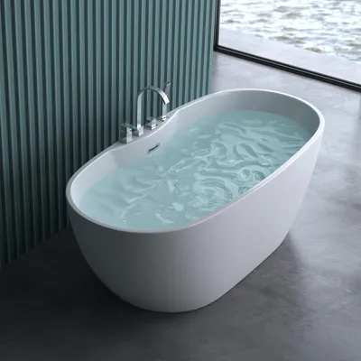 Image de doporro Baignoire îlot ovale 170cm blanc Vicenza605 pour salle de bains acrylique avec bonde et robinetterie 170x80x60cm