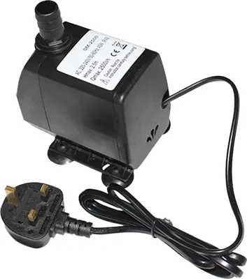 A black submersible water pump with a power cord and plug.