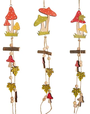 Produktbild von 3 herbstliche Girlanden Pilze Herbstlaub aus Holz - rot grün 48 cm