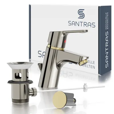 Produktbild von SANTRAS® Waschtischarmatur Magis in Aranja (Ruthenium L50) / Edelmessing (Gold) inkl. Ablaufgarnitur