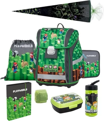 Produktbild von Playworld Pixel Gaming Schulranzen Set 8-teilig mit Federmappe und Schultüte 85cm