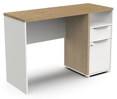 Produktbild von Demeyere Büroschreibtisch ACCESS, weiß + braun, hergestellt in Frankreich, 116,7x44,9x77,4 cm, Büromöbel, Melaminspanplatte, 1 Schublade, 1 Schrank