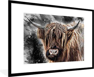 Produktbild von MuchoWow® Gerahmtes Poster Schottischer Highlander - Farbe - Kuh 90x60 cm - Poster mit Schwarzem Bilderrahmen Wandposter Rahmen Foto Bilder - Wanddekoration - Fotos