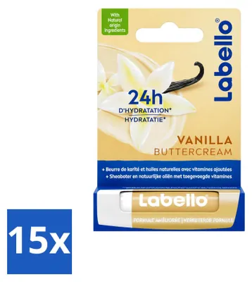 Immagine prodotto di 15 x Balsamo labbra Labello gusto burro alla vaniglia - 4,8 g - Confezione  - 15 pezzi