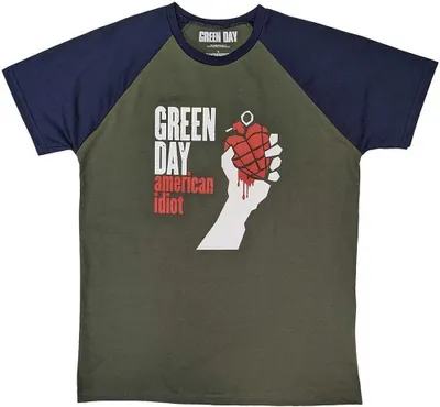 Immagine prodotto di Green Day - Maglietta "American Idiot" Uomo/Donna Unisex Maniche Raglan RO10206 (XL) (Verde cachi/Blu marino)