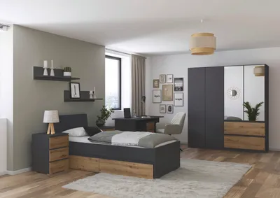 Produktbild von Jugendzimmer Joel 4trg Kleiderschrank in Grau Metallic und Artisan Eiche – Das perfekte Kinderzimmer