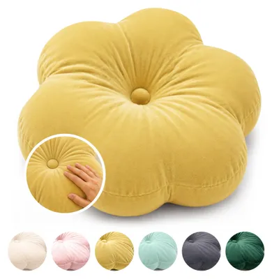 Produktbild von MEBLE ODNOWA, Dekoratives Kissen, Zierkissen, Blumenform, Dekokissen Blume, Gelb, ⌀ 40cm, Samt, Velours, Strapazierfähig, Maschinenwaschbar
