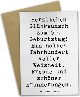 Produktbild von Mr. & Mrs. Panda Grußkarte Spruch 50. Geburtstag - Weiß - Geschenk, einladungskarten, Liebe, osterkarten, handgefertigt, personalisierte Geschenke, Grußkarten, Alter