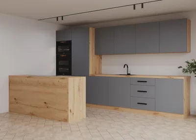 Produktbild von Küchenzeile – Küchenblock – Einbauküche – Komplettküche – Singleküche – Nexa – K104-G360 – 360 cm – Beige Matt Ohne Arbeitsplatte & Elektrogeräte