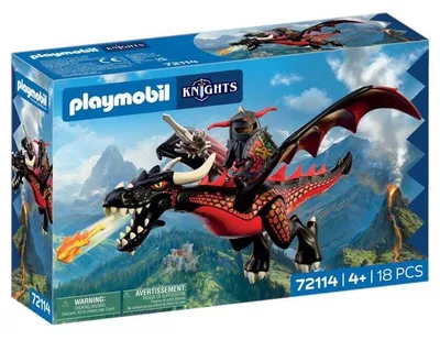 Zdjęcie produktu dla PLAYMOBIL 72114 Smok czarny i rycerz, Seria "Przygody rycerzy", 18 elementów, od 4 roku życia