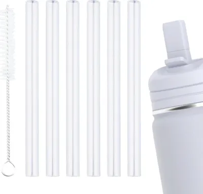 Produktbild von 6 Stück Ersatzstrohhalme für Hydrapeak Mini 14oz Kinderwasserflaschen - Wiederverwendbare Plastikstrohhalme mit Reinigungsbürste für Ersatzteile