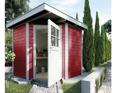 Produktbild von WEKA 229.2121.13400 Gartenhaus/Blockbohlenhaus Quinta mit Einzeltür ; Größe: 1 ; Farbgebung: Schwedenrot ; Wandstärke: 21 mm ; Maße (LxBxH): 205 cm x 209 cm x 217 cm ; Seitenwandhöhe: 197 cm