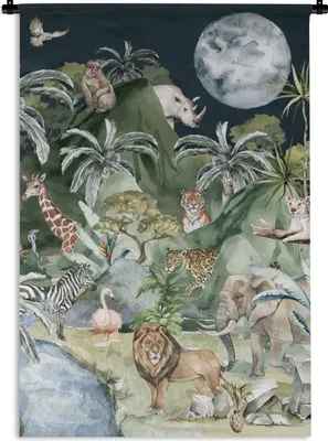 Produktbild von MuchoWow® Wandteppich Wandbehang Kinder - Dschungel - Natur - Tiere - Pflanzen 120x180 cm Tapisserie Dekoration Wandtuch - Schlafzimmer - Dekorationen für das Haus