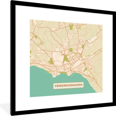 Produktbild von MuchoWow® Gerahmtes Poster Friedrichshafen - Karte - Stadtplan - Vintage - Karte 40x40 cm - Poster mit Schwarzem Bilderrahmen Wandposter Rahmen Foto Bilder - Poster - Plakat im Rahmen