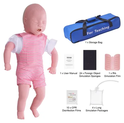Obrázok produktu pre VEVOR figurína na nácvik resuscitácie dojčiat, Heimlichov manéver a kardiopulmonálna resuscitácia (KPR), profesionálna tréningová figurína na obštrukciu dýchacích ciest u dojčiat, model infarktu dieťaťa na nácvik