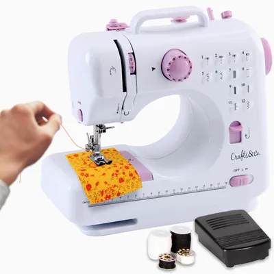 Mini-Nähmaschine für Anfänger, 12 Stiche, LED-Licht, weiß-lila