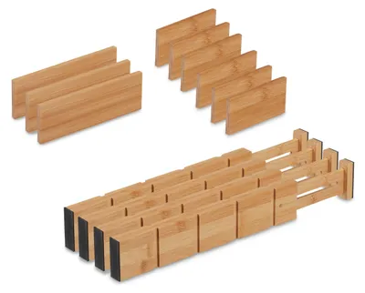 Ladeverdelerset 13-teilig, Bambus, natur, verstellbar 34-43,5 cm