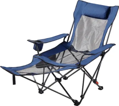 Produktbild von SucceBuy Klappbarer Camping-Liegestuhl mit 4 einstellbaren Positionen, tragbarer Netz-Strandstuhl mit Kopf- und Fußstütze, belastbar bis 100 kg, ideal für Terrasse und Outdoor, blau
