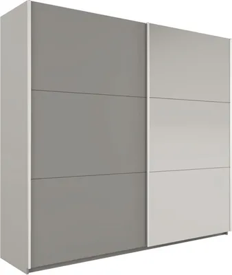Produktbild von Furniture24 Kleiderschrank VIGO 250 Schwebetürenschrank Schrank mit Schiebetür 2 Kleiderstangen 4 Einlegeboden Platinum mit Spiegel , 250 cm breit