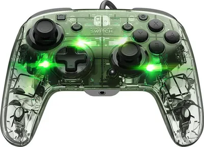 A transparent green Nintendo Switch controller with internal green lights.