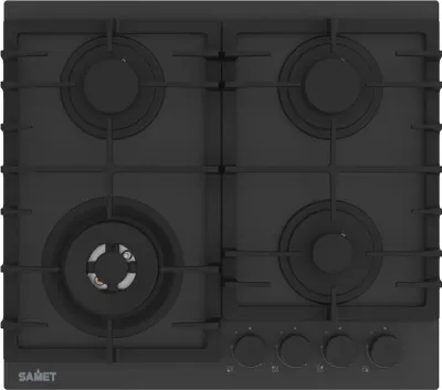 Immagine prodotto di Piano cottura gas 4 fuochi 60 cm vetro temperato satinato nero opaco Samet Zacinto60