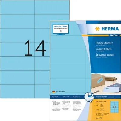 Produktbild von Etiketten 105x42,3 mm blau Papier matt VE=14x 1400 Stück
