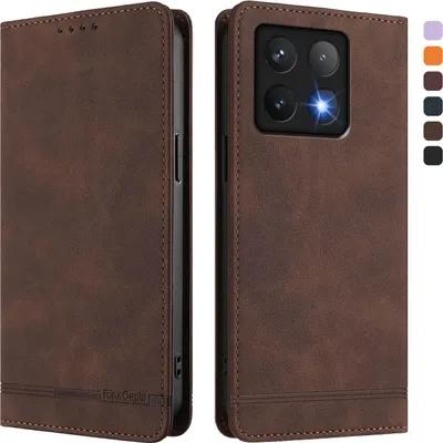 Immagine prodotto di Custodia per Xiaomi 14T Pro, retro custodia in Finto cuoio flip con supporto e slot per carte Brown