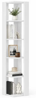 Immagine prodotto di Libreria Angolare 34x34x161 cm Scaffale Salvaspazio 5 Ripiani in Legno Bianco