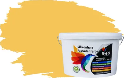 Produktbild von RyFo Colors Silikonharz Fassadenfarbe Lotuseffekt Trend Maisgelb 10l - bunte Fassadenfarbe, weitere Gelb Farbtöne und Größen erhältlich, Deckkraft Klasse 1