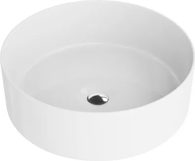 Produktbild von LAVITA Aufsatzwaschtisch Merida | Aufsatzwaschbecken Rund | Waschbecken Ohne Überlauf und Hahnloch | Aus hochwertigem Porzellan | Waschtisch | 37x37x12 cm | Weiß Glanz