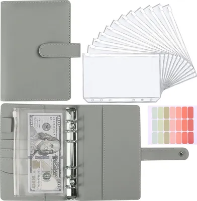 Produktbild von Poznámkový blok do pořadače, Poznámkový blok do pořadače se zipem, A6 Budget Binder s 12 kapsami a 21 samolepkami (Ash)
