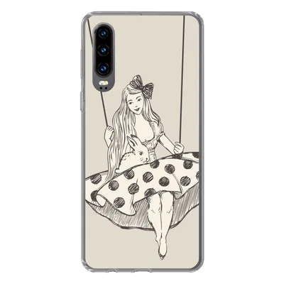 Produktbild von MuchoWow® Handyhülle Schutzhülle Hülle für Huawei P30 Mädchen in gepunktetem Kleid mit Kaninchen Silikon Softcase Handy Hülle - Kartenbesitzer
