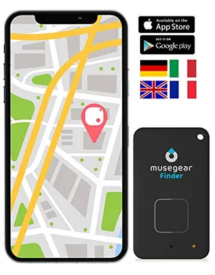 Image de Musegear® : Localisateur de clés Bluetooth, également  comme détecteur d'objets plats, avec alerte sonore pour smartphone, en noir. Inclut le suivi GPS et la fonction de couplage. Permet de retrouver facilement vos clés
