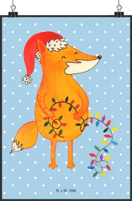 Produktbild von Mr. & Mrs. Panda Bild Fuchs Weihnachten DIN A2 - Blau Pastell - Geschenk, Plakat, Weihnachtsmann, wanddeko, drucke, Winter, Füchse, Wanddekoration, Kunstdruck, Nikolaus