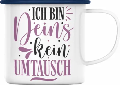 Produktbild von Trendation -  Emaille Tasse für Freund Geschenk mit Sprüchen Valentinstag Emaille Emaille Tasse Spruch Ich Bin Deins (Blau)