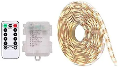 Obrázek produktu pro LED světelný pásek, napájený na baterie, 2 metry, 60 LED diod, dálkové ovládání, časovač, vodotěsný, do ložnice, šatníku, jako dekorace do domu a na večírky, teplá bílá