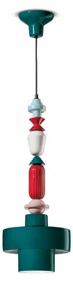 Image de Ferroluce Suspension en céramique Lariat 74cm Turquoise Ronde