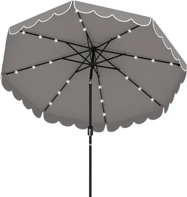 Produktbild von 3 m Solar-Sonnenschirm mit 24 LED Lichtern, Belüfteter Kappe, Neigungsverstellung & Integrierter Kurbel, 8 Robuste Rippen Sonnenschirmdach, Grau