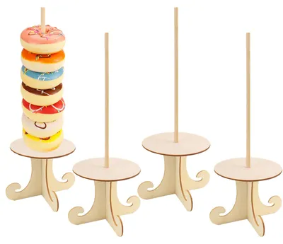 4er-Set runde Donutständer aus Holz, Donuthalter, Holzfarbe