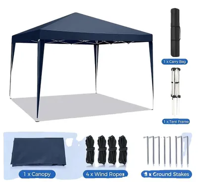Image de Pavillon, transportable, montage facile, bleu foncé, 3x3 mètres