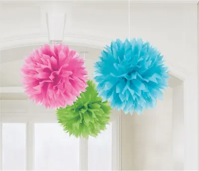Produktbild von Amscan 18055-90-55, Dekorativer Pom-Pom, Blau, Grün, Pink, Rund, 40,6 cm, 3 Stück(e)