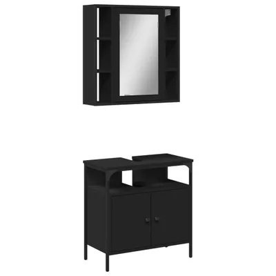 Produktbild von vidaXL 2-tlg. Badmöbel-Set Schwarz Holzwerkstoff