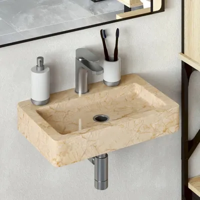Produktbild von 2024 Moderne Waschbecken Wandwaschbecken Creme 38x24x6,5 cm Marmor 152114