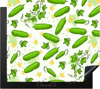 Produktbild von KitchenYeah© Herdabdeckplatte Gurke - Gemüse - Muster , 60x52cm, Küche Deko, Glaskeramikkochfeld Herdabdeckung, Abdeckplatte fùr Kochfeld