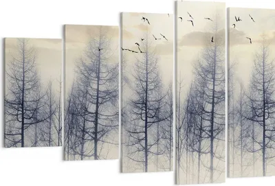 Produktbild von Bild auf Leinwand - Leinwandbild - 5 Teile - Bäume Vögel Himmel - 150x100cm - Wand Bild - Wanddeko - Wandbilder - Leinwanddruck - Bilder - Wanddekoration - Leinwand bilder - Wandbild - EG150x100-4546