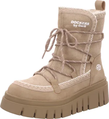 A single beige boot is shown against a white background.