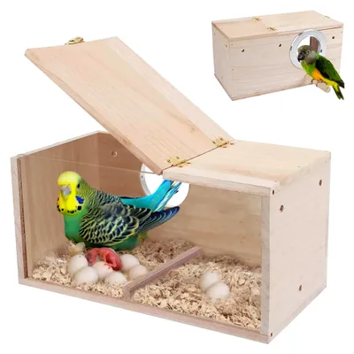 Produktbild von Vogelhaus aus Naturholz für kleine Vögel - Transparente Zuchtbox mit Standfuß für Lovebirds, Finken und mehr, 29,5 x 15 x 15 cm