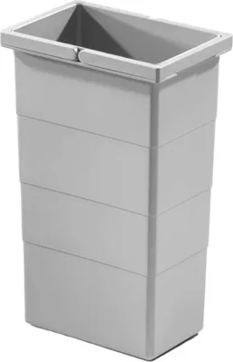 A light gray trash can insert with a rectangular opening and a handle.
